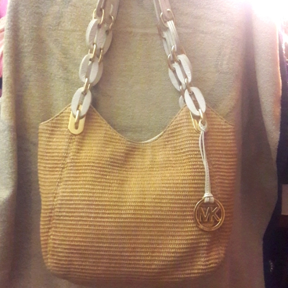 Michael Kors Woven Tan and White Shoulder Bag